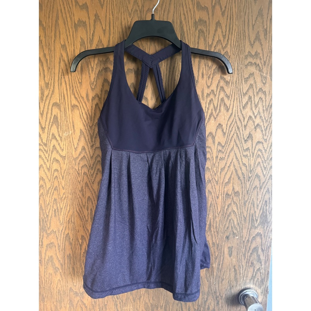 Lululemon No Limits Tank Top Built In Bra Purple‎ Heathered Racerback Women 4